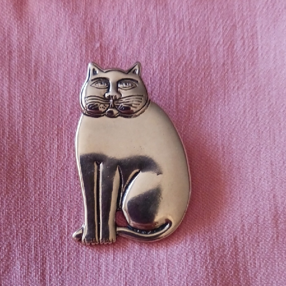 Vintage Retired Laurel Burch Gold Cat Brooch